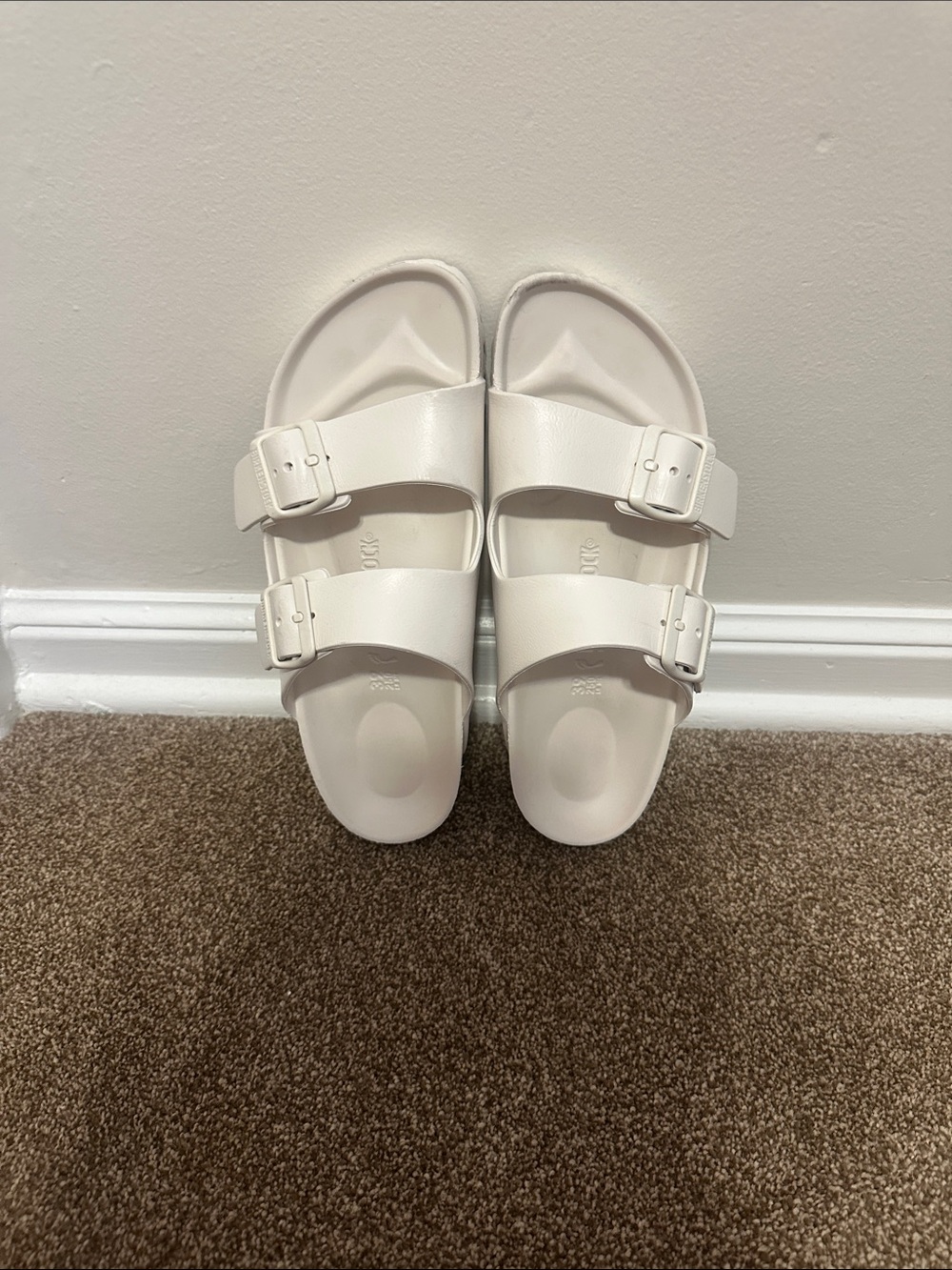 Birkenstock Off-White Double Strap Slide Sandals